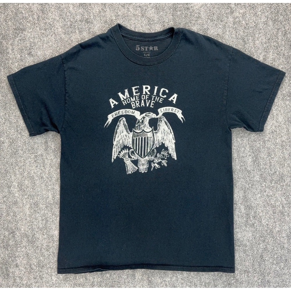 5 Star T-Shirt Mens L Black America Home of the Brave Eagle Graphic
